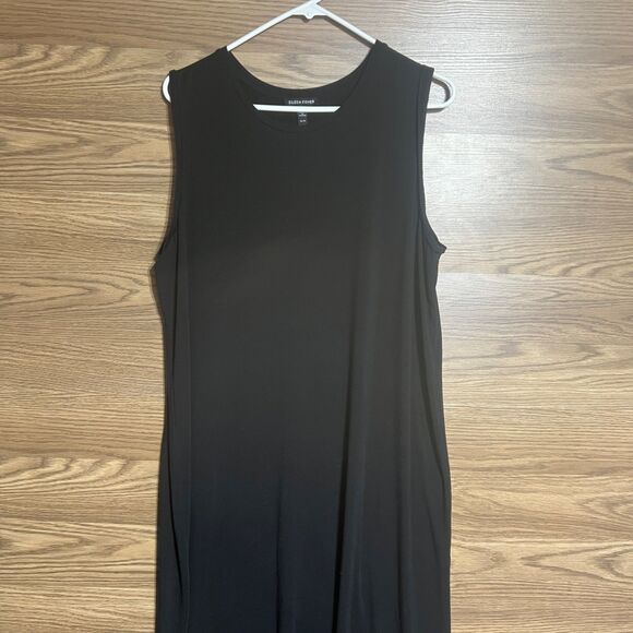 EILEEN FISHER  Sleeveless Shift Dress XL Black Wardrobe Staple - Picture 2 of 10